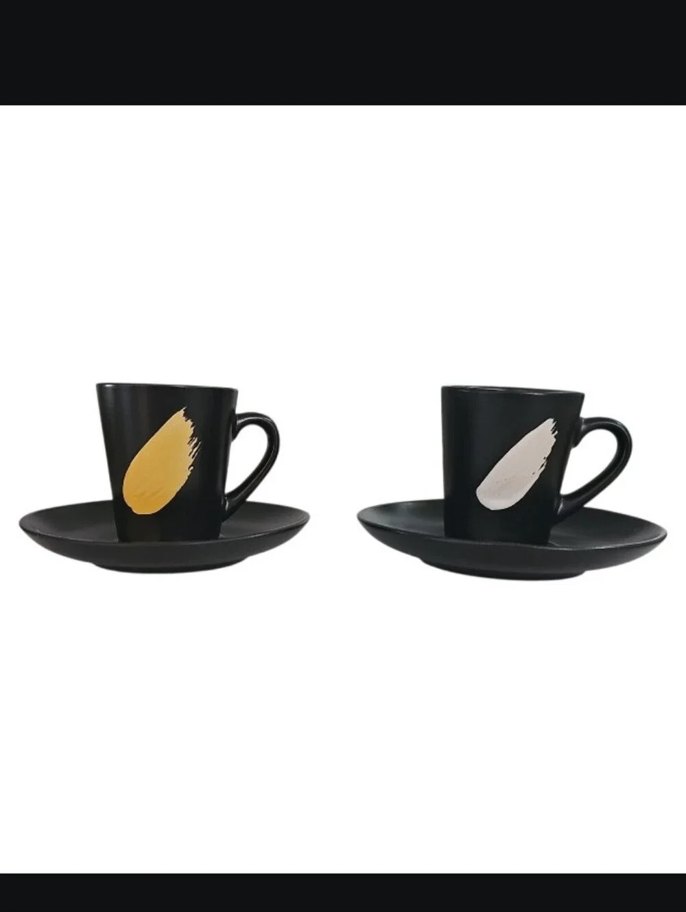 Hand Painted Black Espresso Cup Saucer Set 2 Modern Artisan Pottery Demitasse